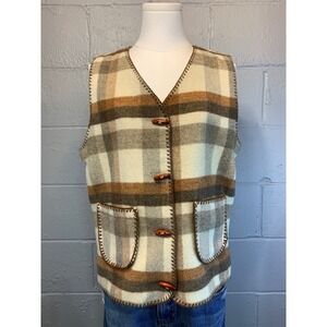 Caletta Mayoral Vintage Plaid Wool Blend Toggle Blanket Vest Brown Tan Size 16